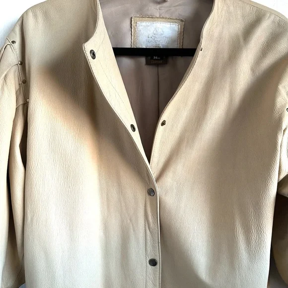 Vintage 80s 90s New Zealand Beige Snap Button-Front Boutique Leather Jacket